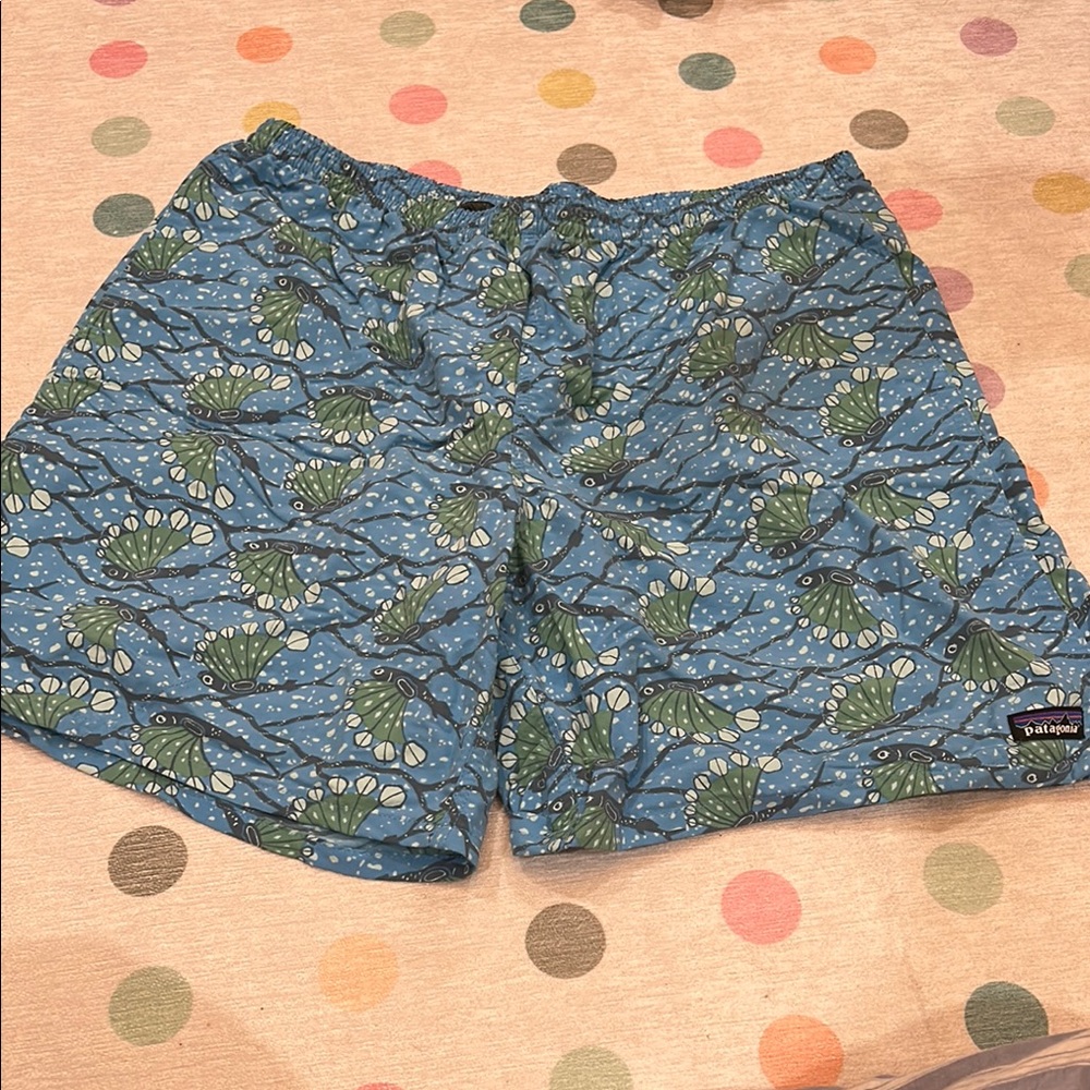 Patagonia Blue and Green Patterned Swim Trunks